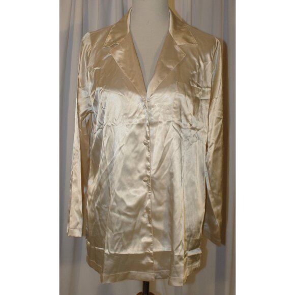 PajamaGram ivory satin 2-piece PJ Pajama Lounge Set Size Medium Elastic Waist - Picture 4 of 9